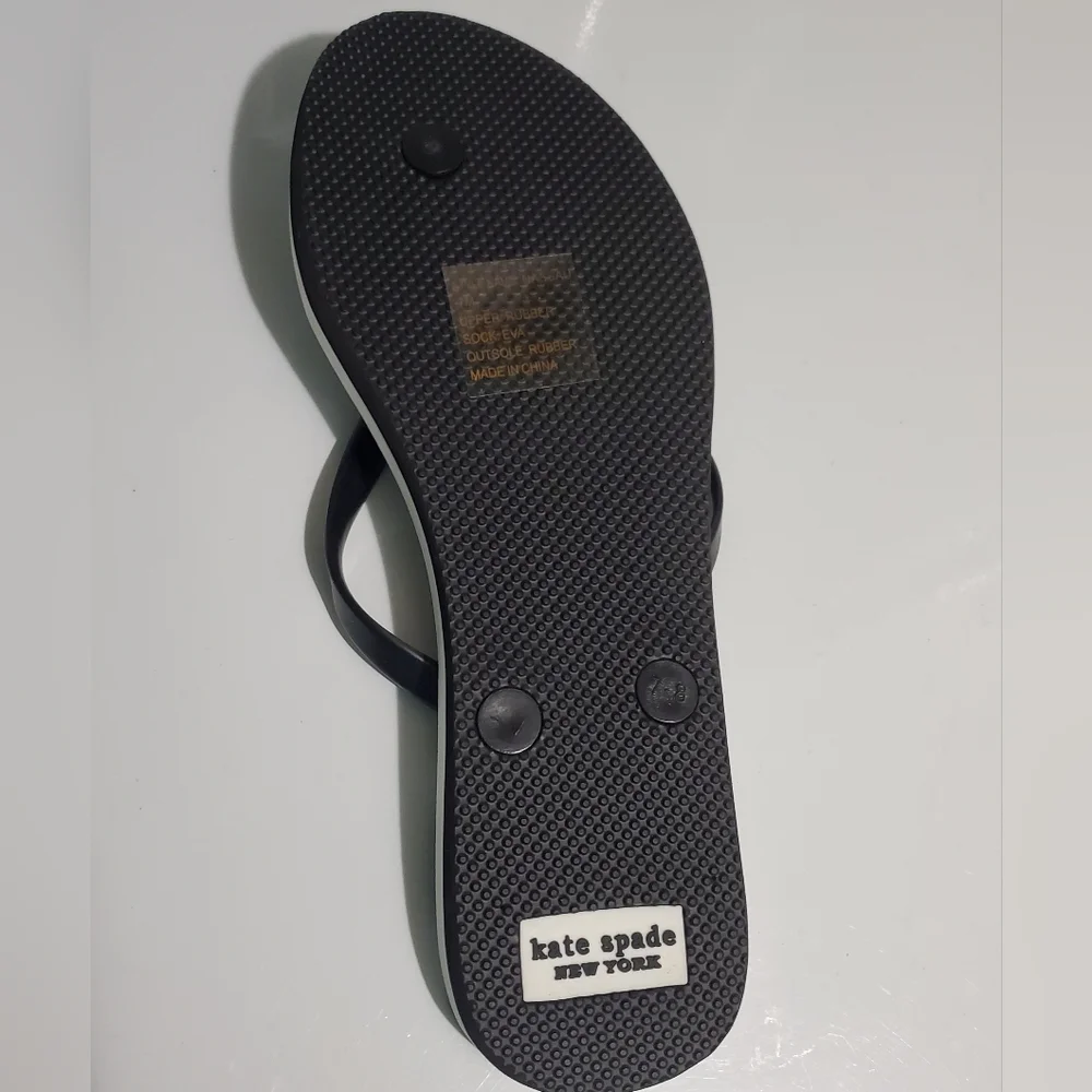 Kate Spade New York Nassau Black w Wht Hearts Thongs Flip Flop Flat sandals sz7M